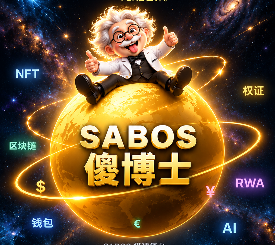 Dr. SABOS 傻博士坐在金色 SABOS 星球上